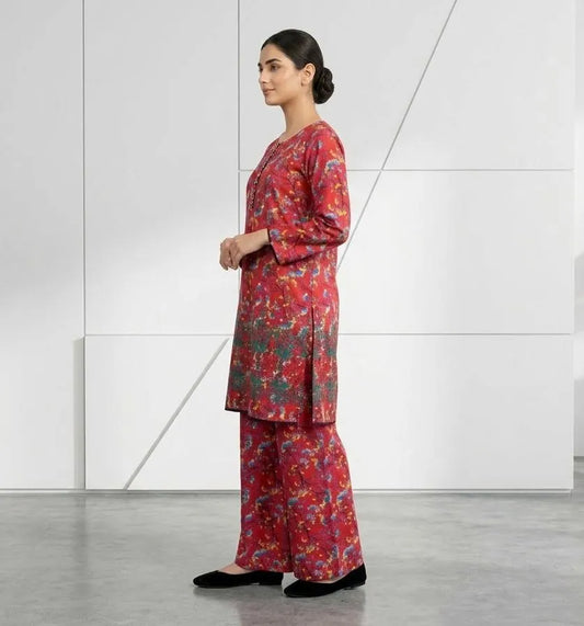 Lawn Printed Kurta Set for Women (RED)
