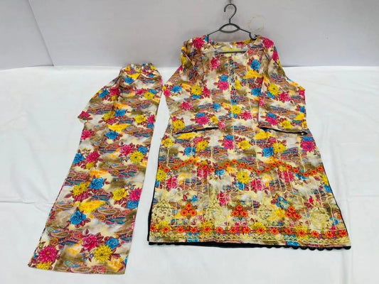 Floral Lawn Kurta Set for Women (BIEGE)
