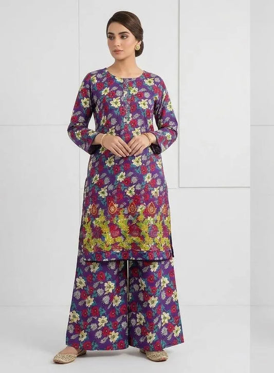 Lawn Printed Kurta Set for Women (PURPLE)