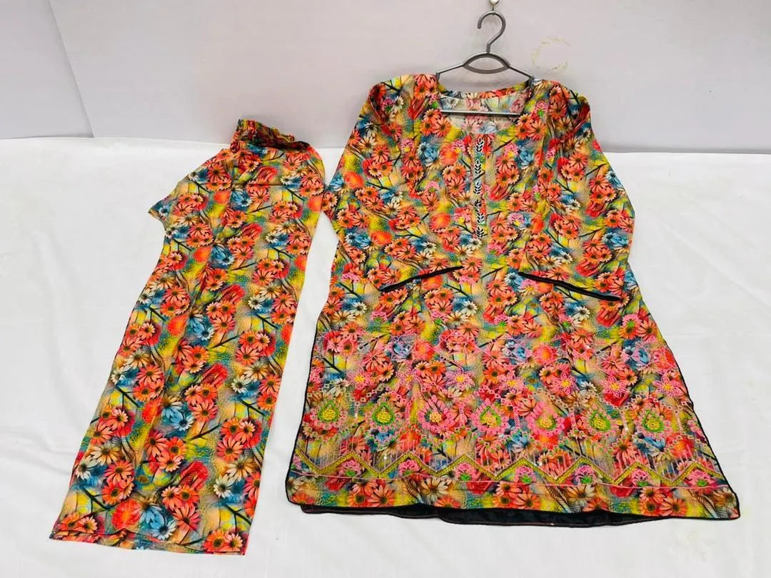 Lawn Printed Kurta Set for Women (ORANGE)