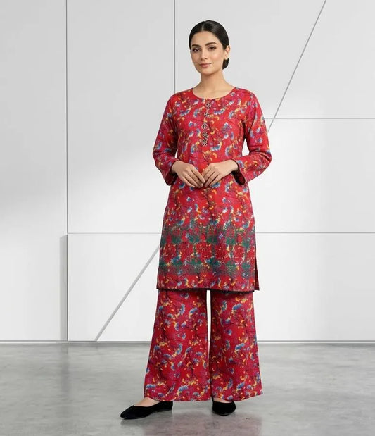 Lawn Printed Kurta Set for Women (RED)