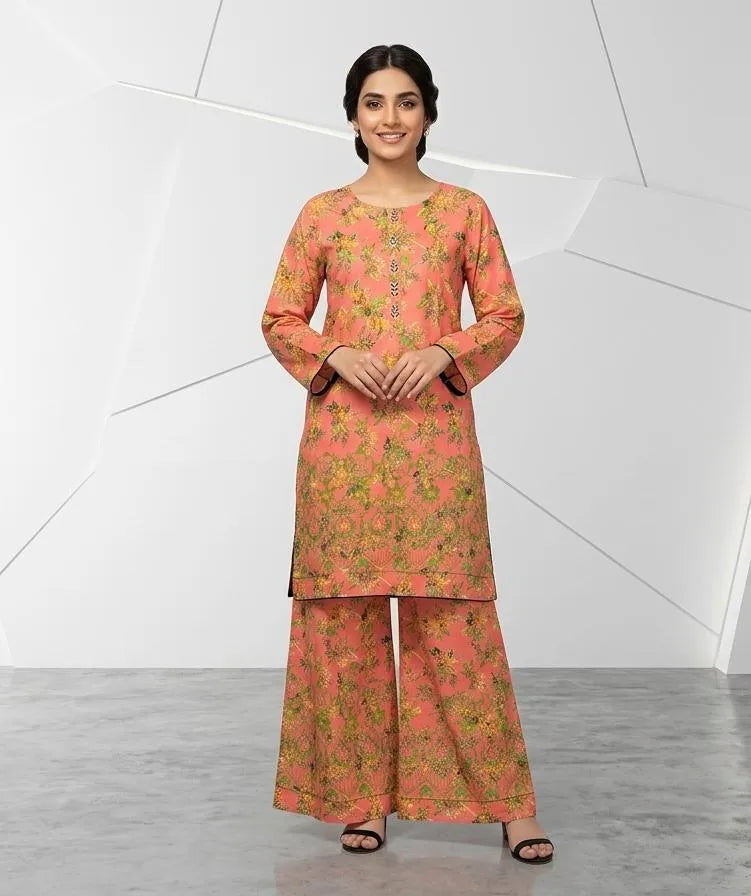 Lawn Printed Kurta Set for Women (PINK)