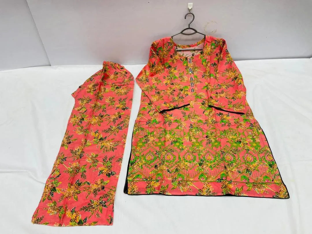 Lawn Printed Kurta Set for Women (PINK)