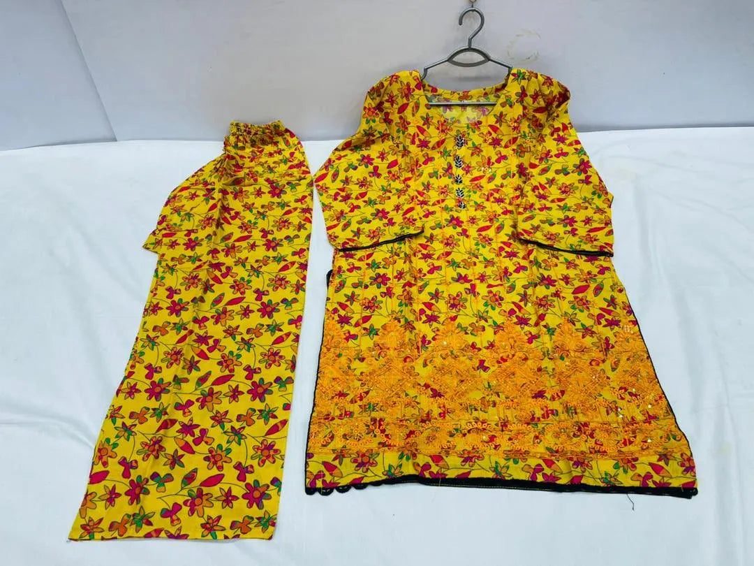 Lawn Printed Kurta Set for Women (YELLOW)