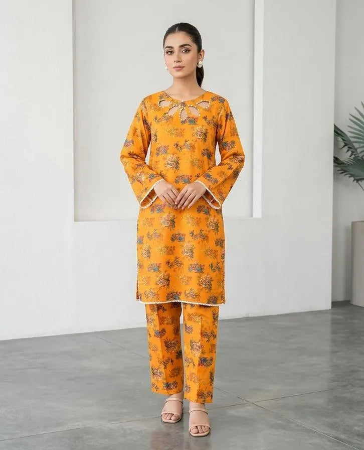 Lawn Printed Kurta Set (MUSTARD)