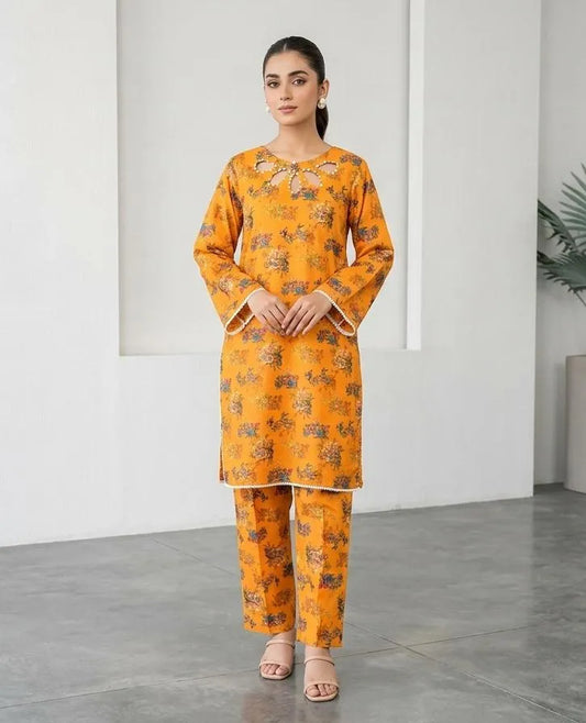Lawn Printed Kurta Set (MUSTARD)