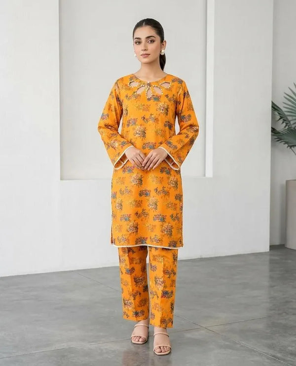 Lawn Printed Kurta Set (MUSTARD)