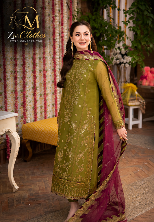 Zasc Clothes Inspired Luxury Embroidered 3 Piece Unstitched Chiffon Suit – Premium Festive Collection