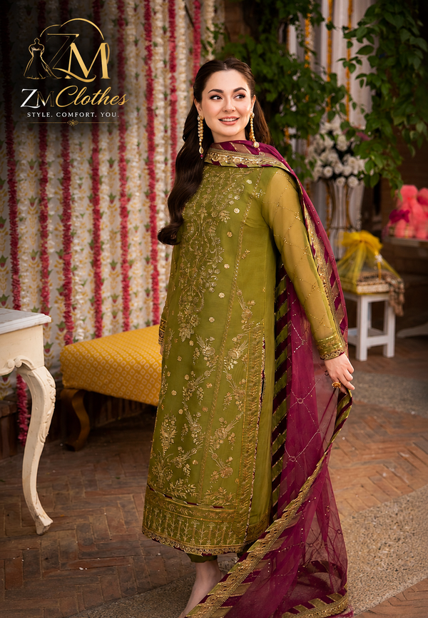 Zasc Clothes Inspired Luxury Embroidered 3 Piece Unstitched Chiffon Suit – Premium Festive Collection
