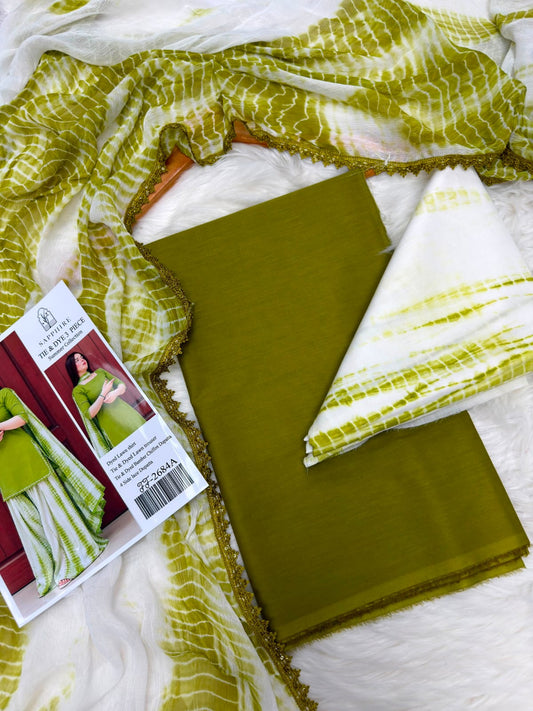 Sapphire Inspired Olive Green Tie & Dye 3 Piece Unstitched Lawn Suit – Premium Summer Collection