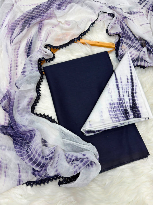 Sapphire Inspired Navy Blue Tie & Dye 3 Piece Unstitched Lawn Suit – Premium Summer Collection