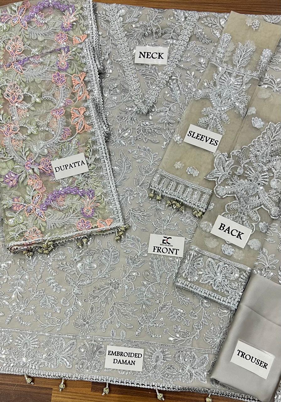 Luxury Hand Embroidered Net 3 Piece Unstitched Suit – Premium Wedding & Festive Collection