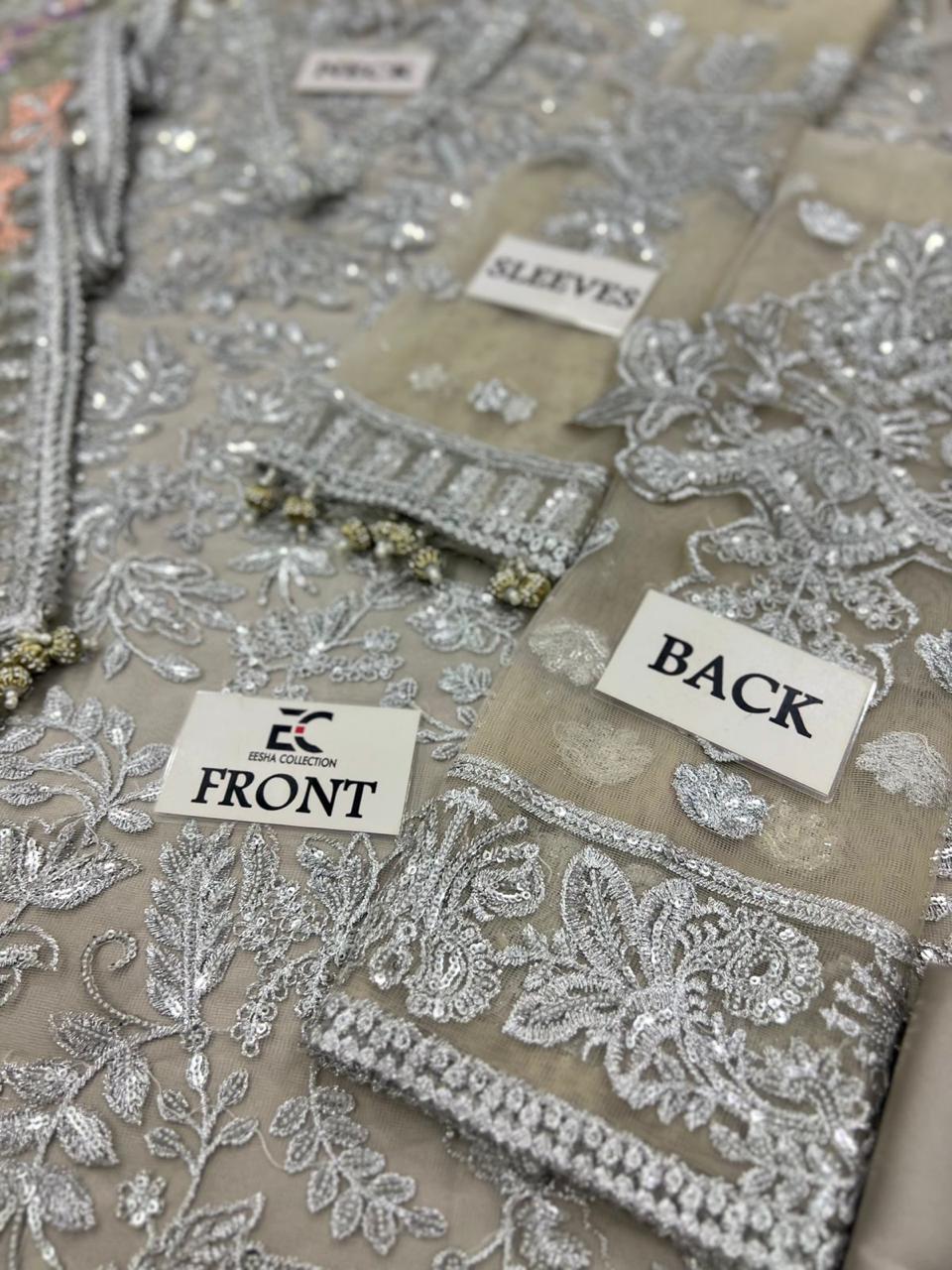 Luxury Hand Embroidered Net 3 Piece Unstitched Suit – Premium Wedding & Festive Collection