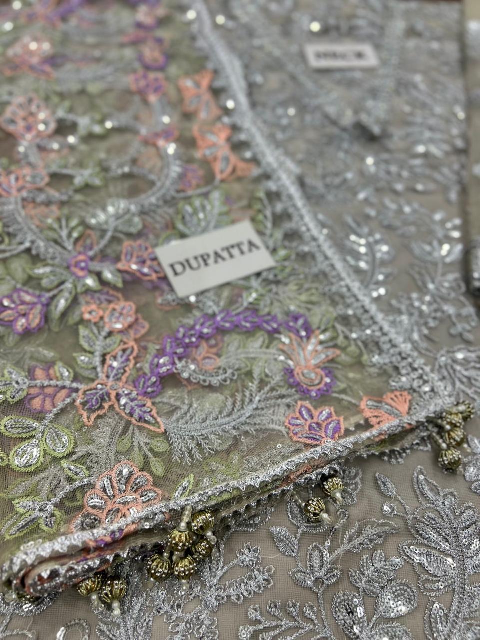 Luxury Hand Embroidered Net 3 Piece Unstitched Suit – Premium Wedding & Festive Collection