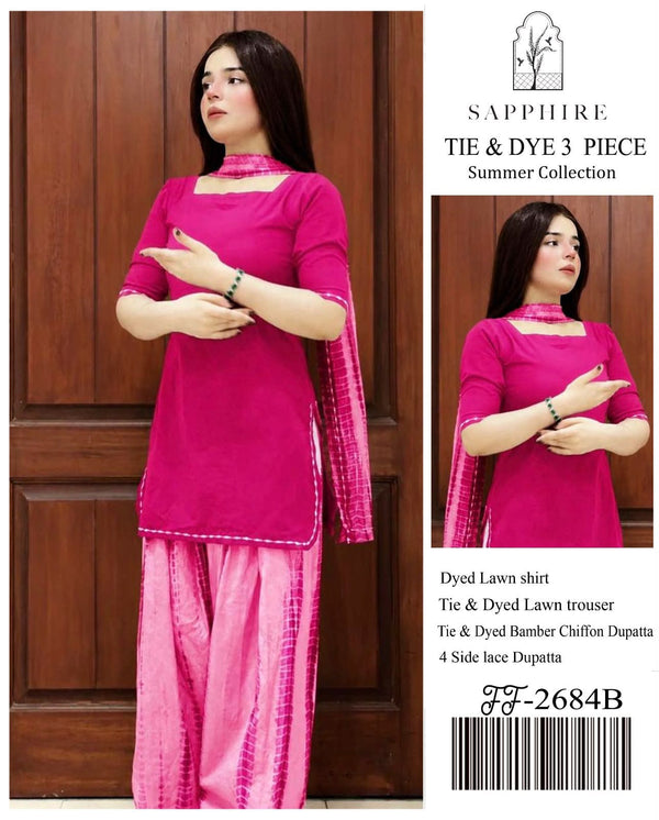Elegant Pink Tie & Dye 3 Piece Lawn Dress | Premium Women's Summer Collection